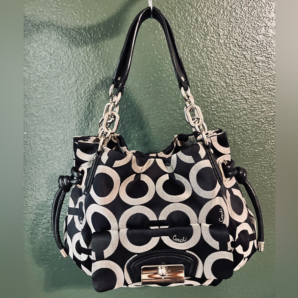 Coach Kristin Op Art Satin EW Tote Shoulder Bag